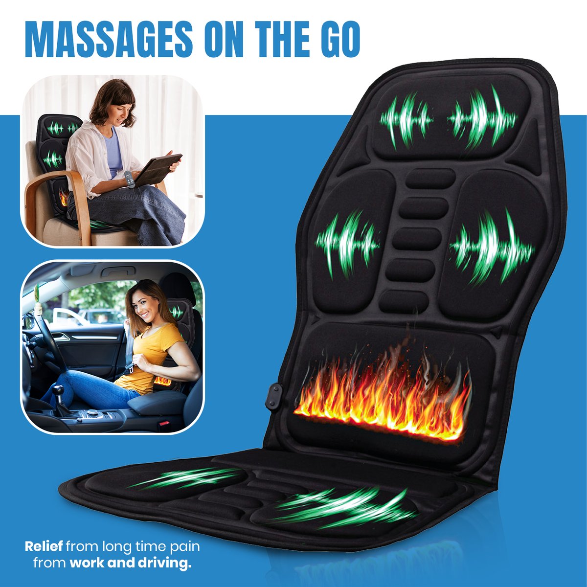 Electric Vibration Back Massager Chair Cushion Vibrates with Heat