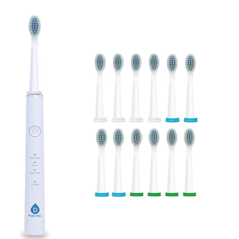 USB Rechargeable Sonic Toothbrush With 12 Brush Heads - White