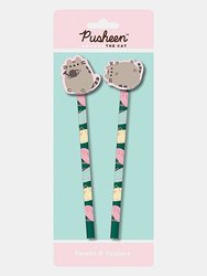 Pusheen Botanical Pencil Set (Pack of 2) (Green/Pink/Yellow) (One Size) (One Size) - Green/Pink/Yellow