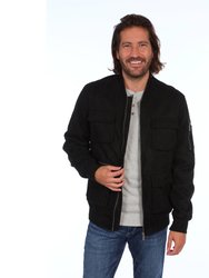 Austin Suede Cargo Bomber Jacket - Black