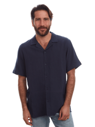 Chase Crinkled Gauze Shirt - Navy
