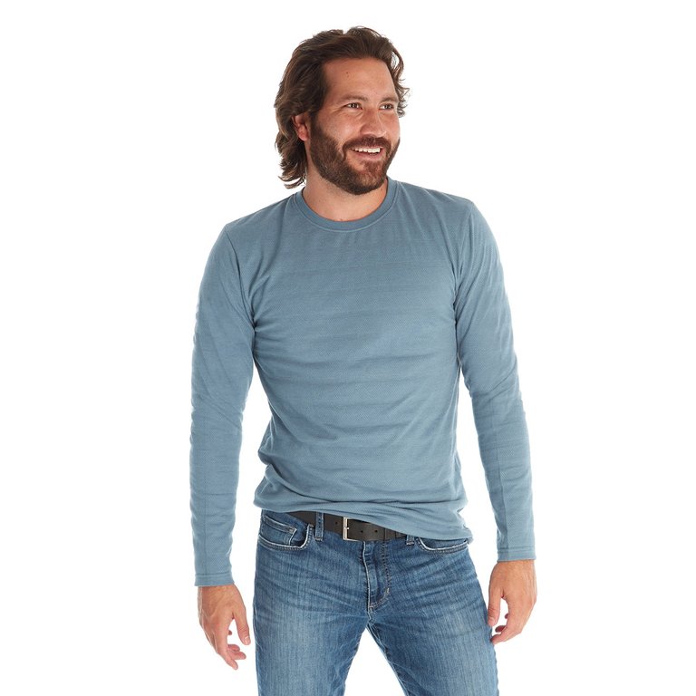 Devin Textured Long Sleeve Tee - Dusty Blue - Dusty Blue