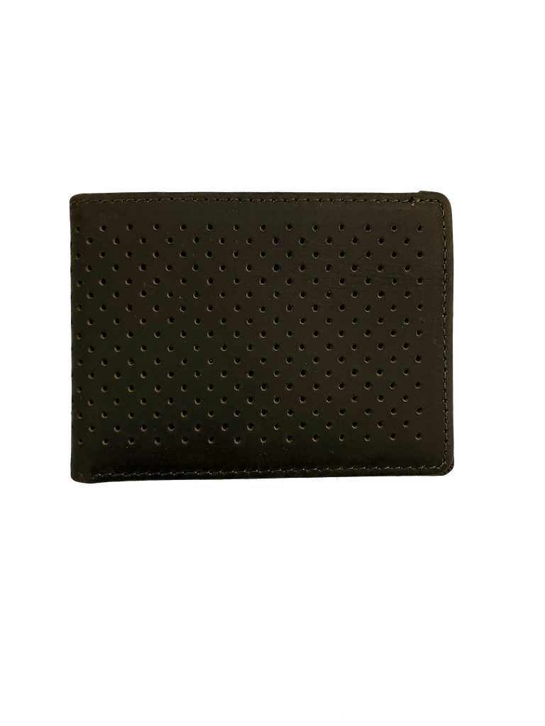 Kyle Leather Perforated Bifold Wallet - Charcoal - Charcoal