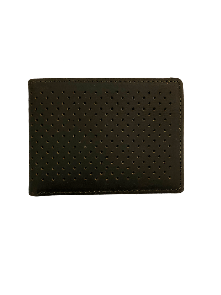 Kyle Leather Perforated Bifold Wallet - Charcoal - Charcoal