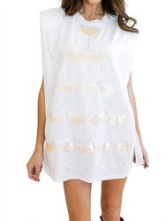 Champagne Tower Shoulder Pad Tank Dress - White