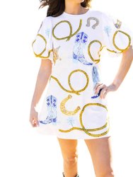 Cowgirl Icon Poof Sleeve Dress - White