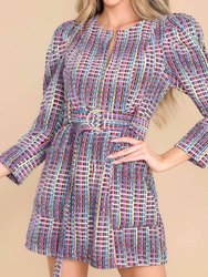 Denim Tweed Poof Sleeve Dress