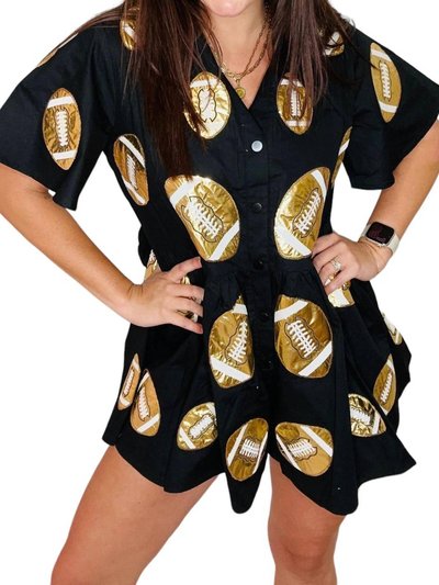 QUEEN OF SPARKLES Football Romper In Black & Gold product
