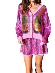 Sequin Champagne Queen Sweater Cardigan - Pink