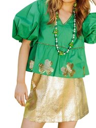 Shamrock Peplum Top In Green - Green