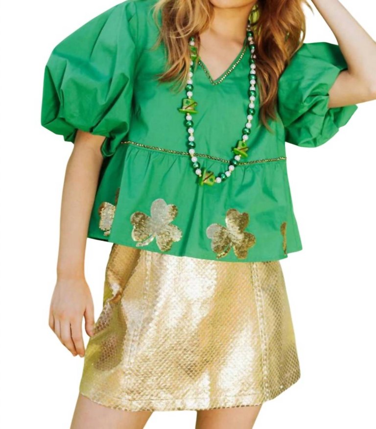 Shamrock Peplum Top In Green - Green