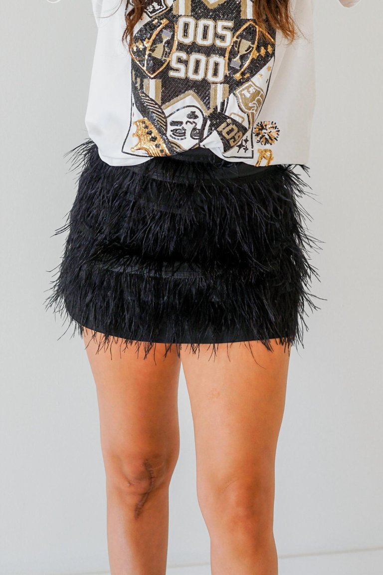 Tiered Feather Skirt In Black - Black