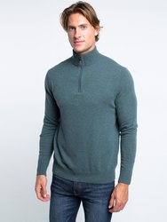 Bradley Cashmere Quarter Zip Sweatshirt - Blue/Green Heather