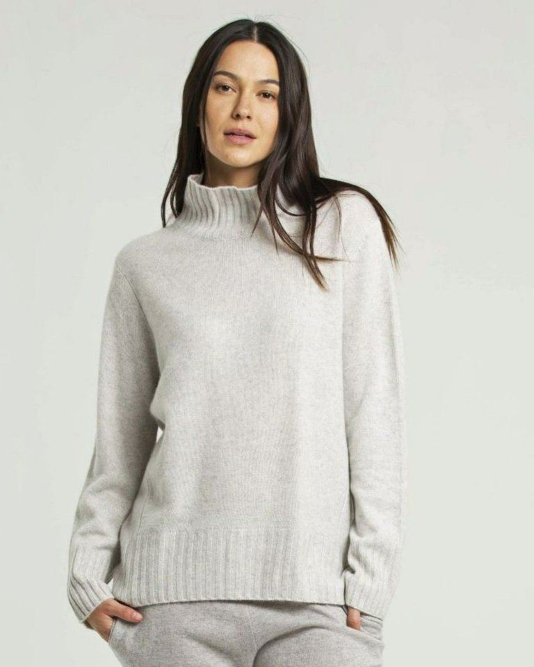 Cashmere High Low Mock Neck Sweater - Grey