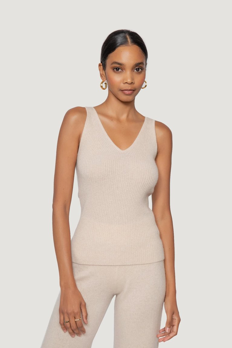 Cashmere Ribbed Tank - Beige