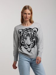 Cashmere Tiger Crew Neck Sweater - Grey