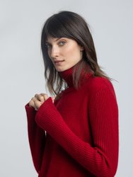 Double Pocket Cashmere Turtleneck Sweater - Red