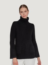 Double Pocket Cashmere Turtleneck Sweater - Black