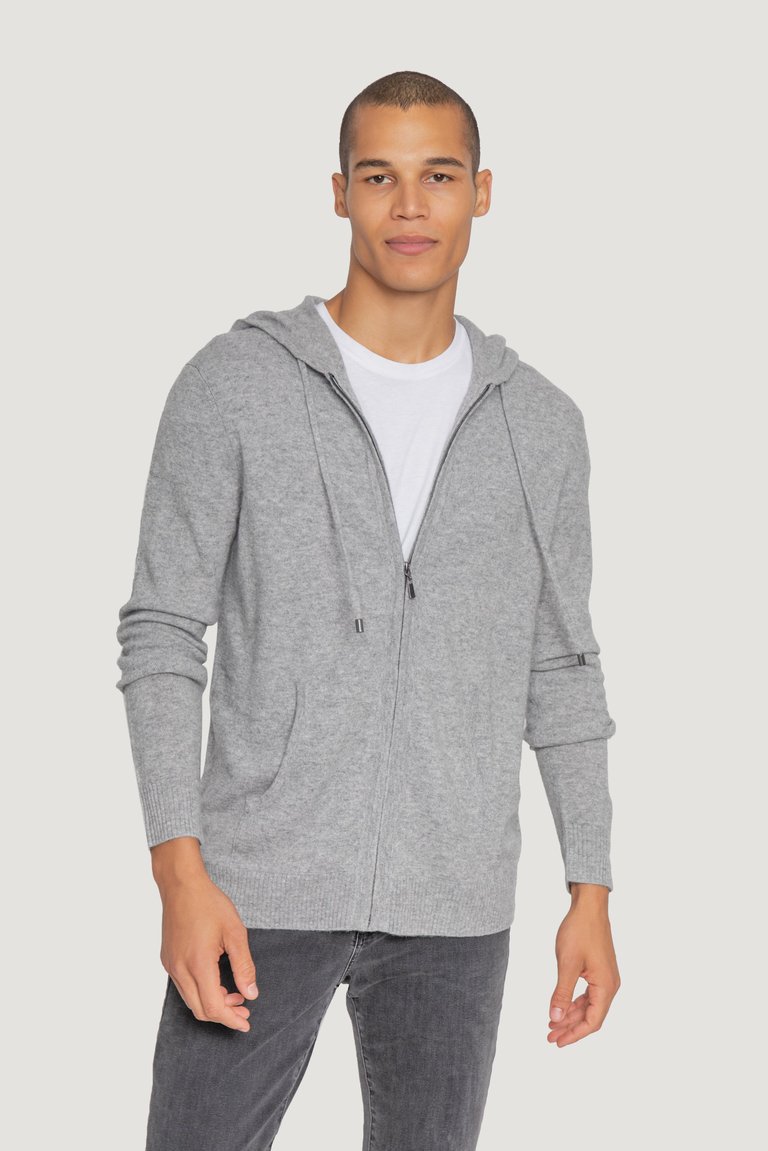 Full Zip Cashmere Hoodie - Grey