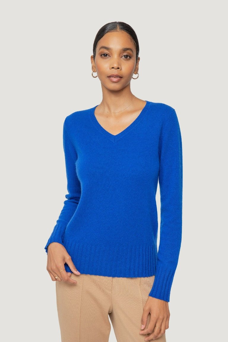 Kim Cashmere V-Neck Sweater - Cobalt