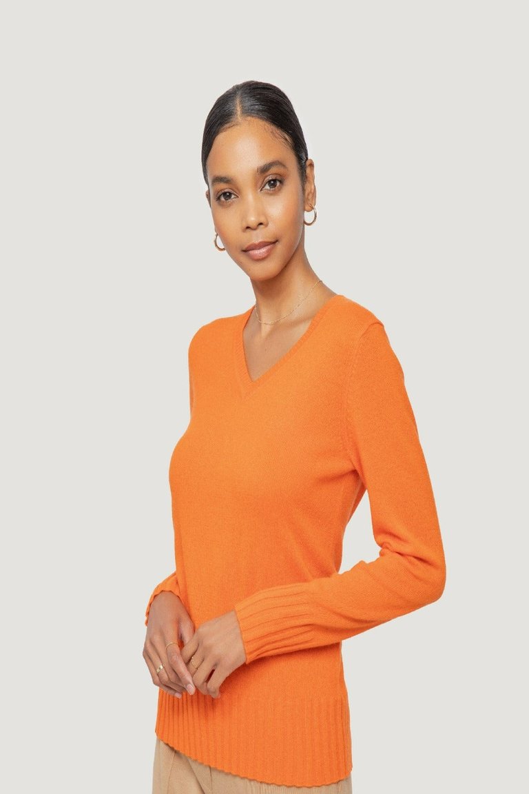 Kim Cashmere V-Neck Sweater - Kumquat
