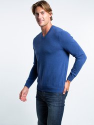 Oliver Cashmere V-Neck Sweater - Denim