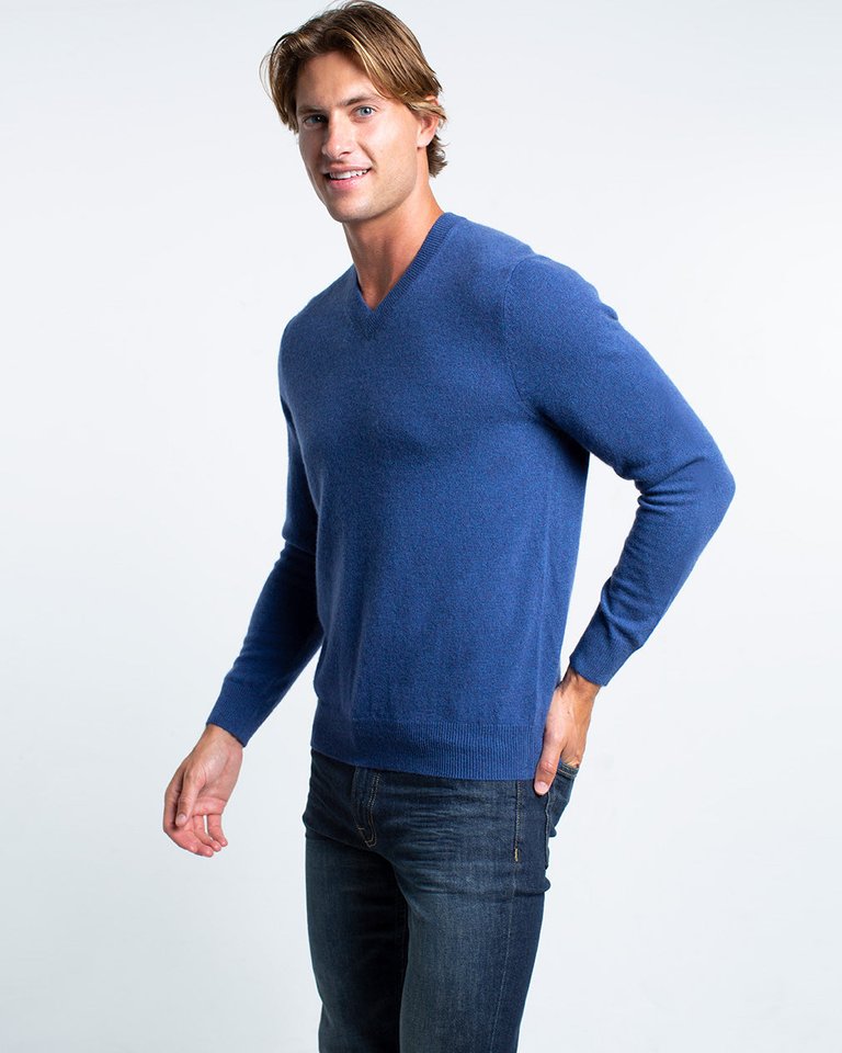 Oliver Cashmere V-Neck Sweater - Denim