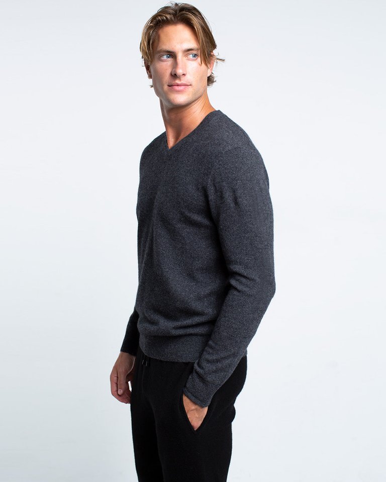Oliver Cashmere V-Neck Sweater - Charcoal