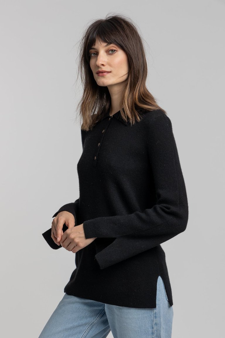 Polo Tunic Cashmere Sweater - Black