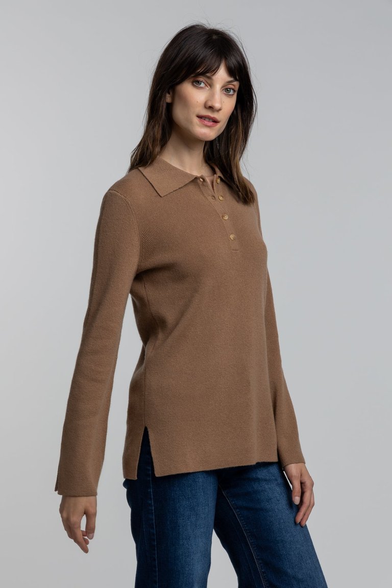 Polo Tunic Cashmere Sweater - Camel