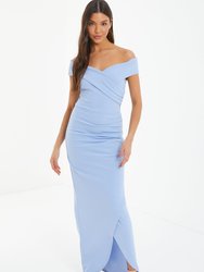 Bardot Wrap Slit Maxi Dress - Blue