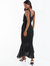 Black Mesh Notch Neck Maxi Dress