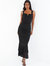 Black Mesh Notch Neck Maxi Dress - Black