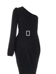 Black One Shoulder Buckle Detail Mini Dress