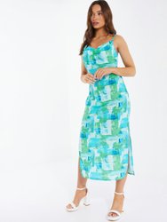 Brush Stroke Watercolor Midi Dress - Multi