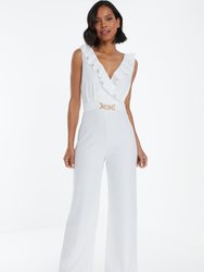 Buckle Frill Detail Palazzo Jumpsuit - White