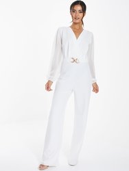 Chiffon Buckle Palzzo Jumpsuit - White