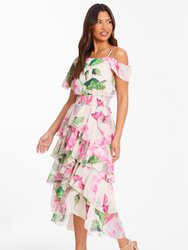 Chiffon Cold Shoulder Tiered Dip Dress