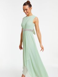 Chiffon Embellished Round Neck Evening Dress