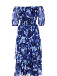 Chiffon Floral Bardot Tiered Midi Dress