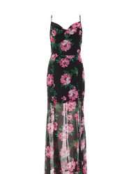 Chiffon Floral Cowl Neck Maxi Dress