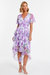 Chiffon Floral Tiered Dip Hem Dress - Purple