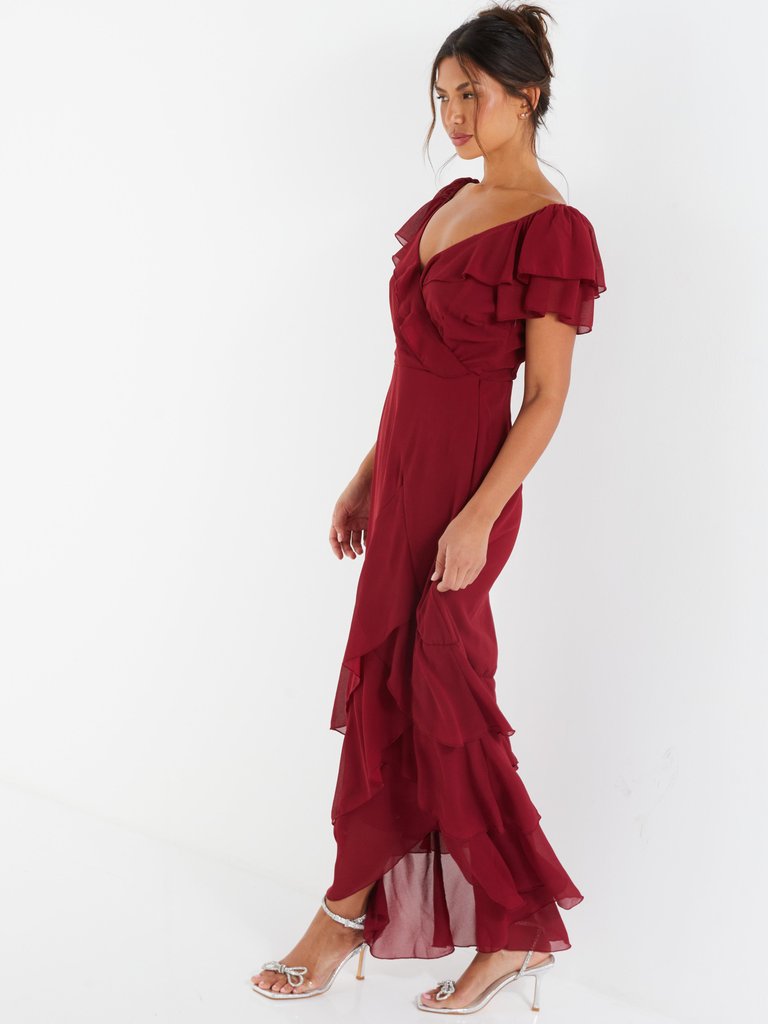 Chiffon Frill Maxi Dress