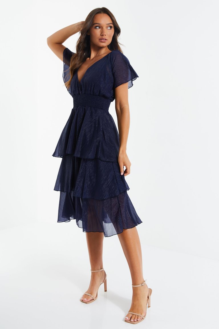 Chiffon Glitter Tiered Midi Dress