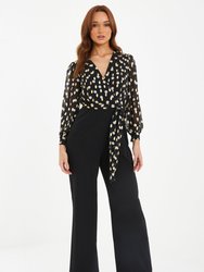 Chiffon Gold & White Polka Dot Jumpsuit - Black