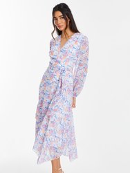 Chiffon Jacquard Wrap Long Sleeve Maxi Dress