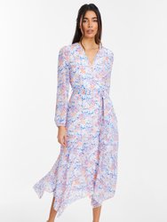 Chiffon Jacquard Wrap Long Sleeve Maxi Dress - Multi