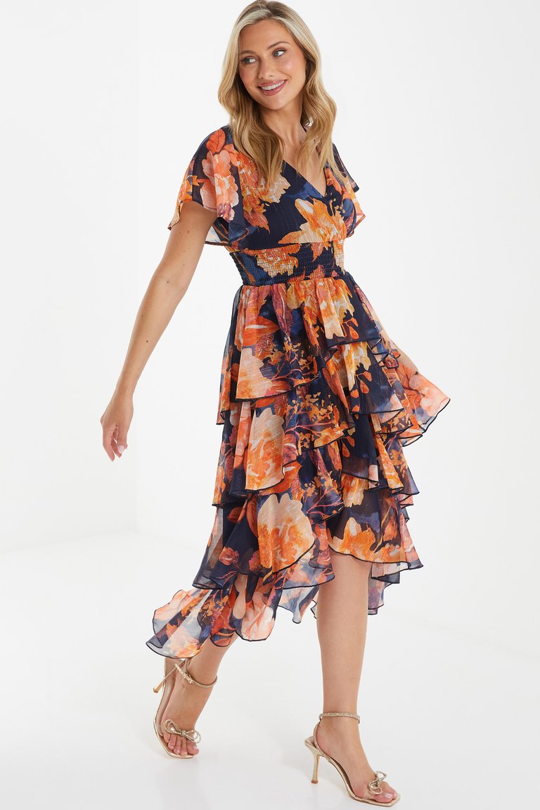 Chiffon Lurex Tiered Dress