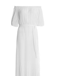 Chiffon Pleated Bardot Midi Dress