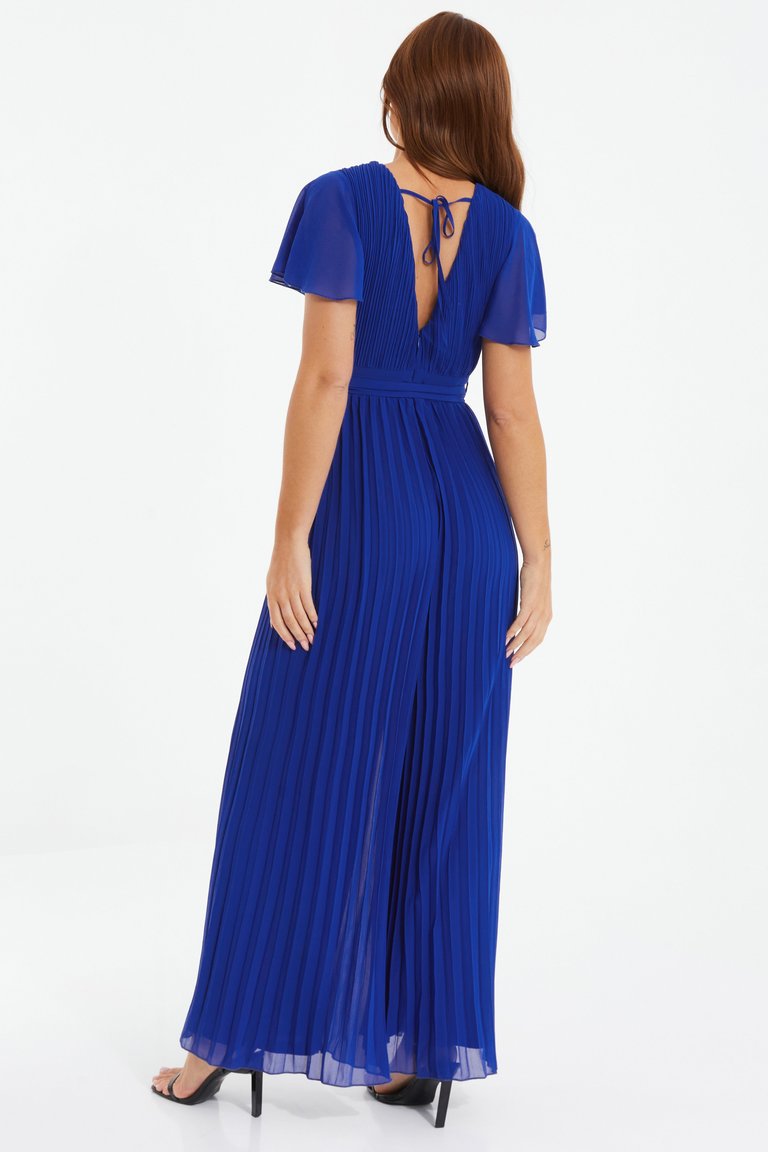 Chiffon Pleated Palazzo Frill Sleeve Jumpsuit